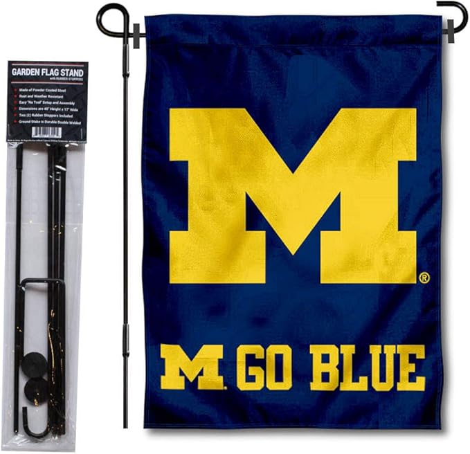 College Flags & Banners Co. Michigan Team University Wolverines Go Blue Garden Flag with Stand Holder
