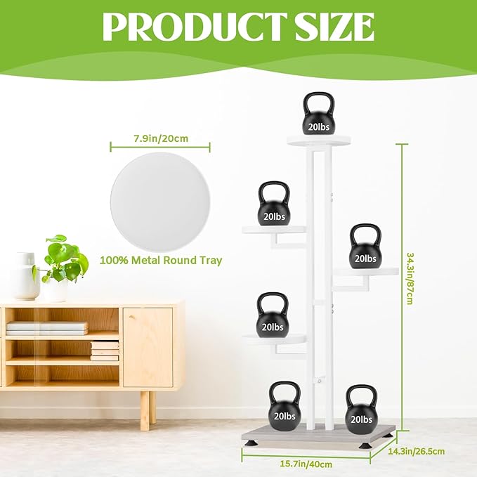 iDavosic.ly 5 Tier Plant Stand Indoor Outdoor, Tiered Corner Multiple Flower Pot Holder Shelf, Metal 34 Inch Tall Display Rack for Patio Porch Living Room Garden Balcony Bedroom, White