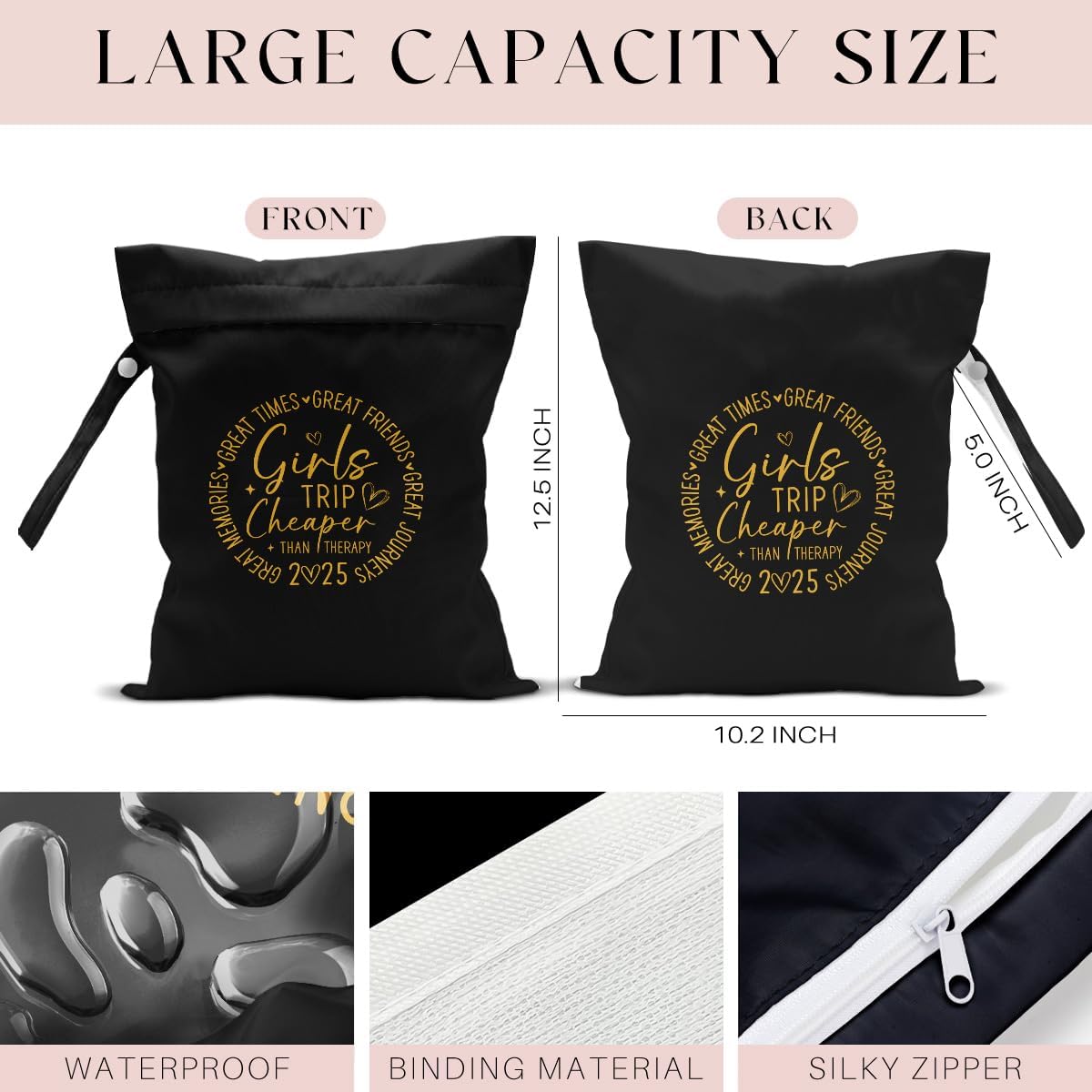 Girls Trip Gifts Wet Dry Bag, Beach Bag Wet Bag Favors, for Swimsuit Toiletry Travel Essentials For Women Aloha Bags, Beach Travel Gym Laundry bags for Dirty Diaper Swimsuit Gifts (Black)