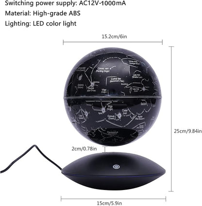 6" Magnetic Levitating Globe, 360°Rotating Geographic Globes Levitating Globes with LED Light Floating Magnetic Levitation Floating Globe for Desk Home Office Classroom Decor(Black/Single Color Light)