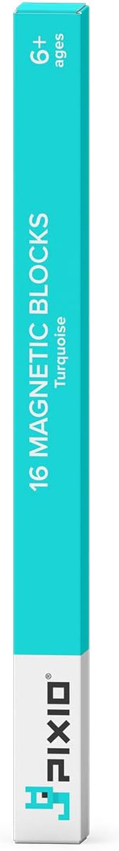 PIXIO-16 Turquoise Color Series Magnetic Blocks Building Set 16pcs with Free App, Stress Relief Building Blocks, Magnets for Kids, Pixel Art Desk Toy, Fidget Toys