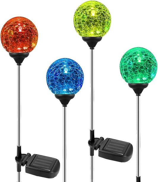 OxyLED Solar Globe Lights Outdoor 4 Pack Garden Stake Lights Waterproof Cracked Crystal LED Color Changing Solar Pathway Lighting Auto On/Off for Landscape Patio Yard Christmas Decoration