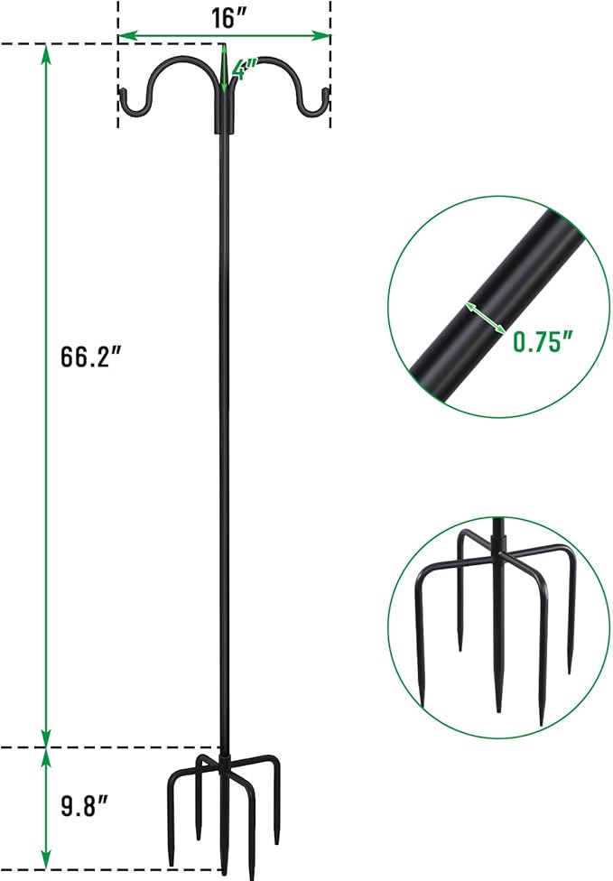 FEED GARDEN Adjustable Double Shepherds Hook for Outdoor with 5 Prong Base 76 Inch Heavy Duty Two Sided Bird Feeder Pole for Hanging Plant Baskets, Solar Light Lanterns, Wind Chimes