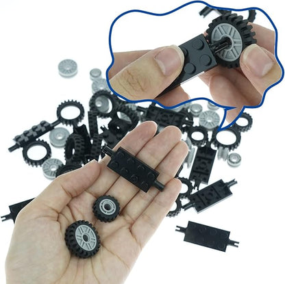City Car Wheels Tires Axles Kits Set, 70pcs Vehicle Truck Parts Classic Pieces Accessories, Bulk Bricks Sets Construction Toys