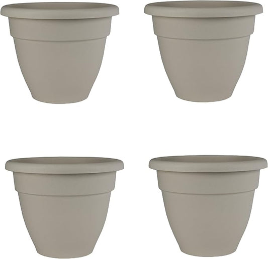 The HC Companies 6 Inch Caribbean Planter - Lightweight Indoor Outdoor Plastic Plant Pot for Herbs and Flowers, Cottage Stone (4 Pack)