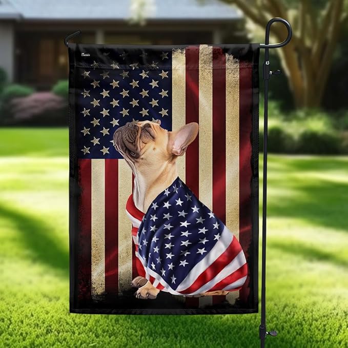 FLAGWIX French Bulldog Flag - Outdoor Dog Decorations, Garden Flag (11.5" x 17.5"), Heavy-duty Canvas American with Dog Garden Decor