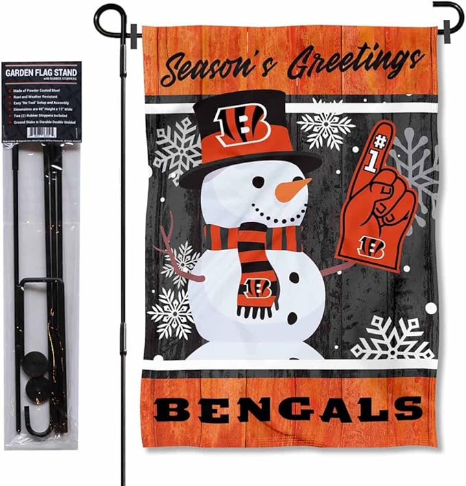 Cincinnati Bengals Holiday Snowman Garden Flag and Flagpole Mount