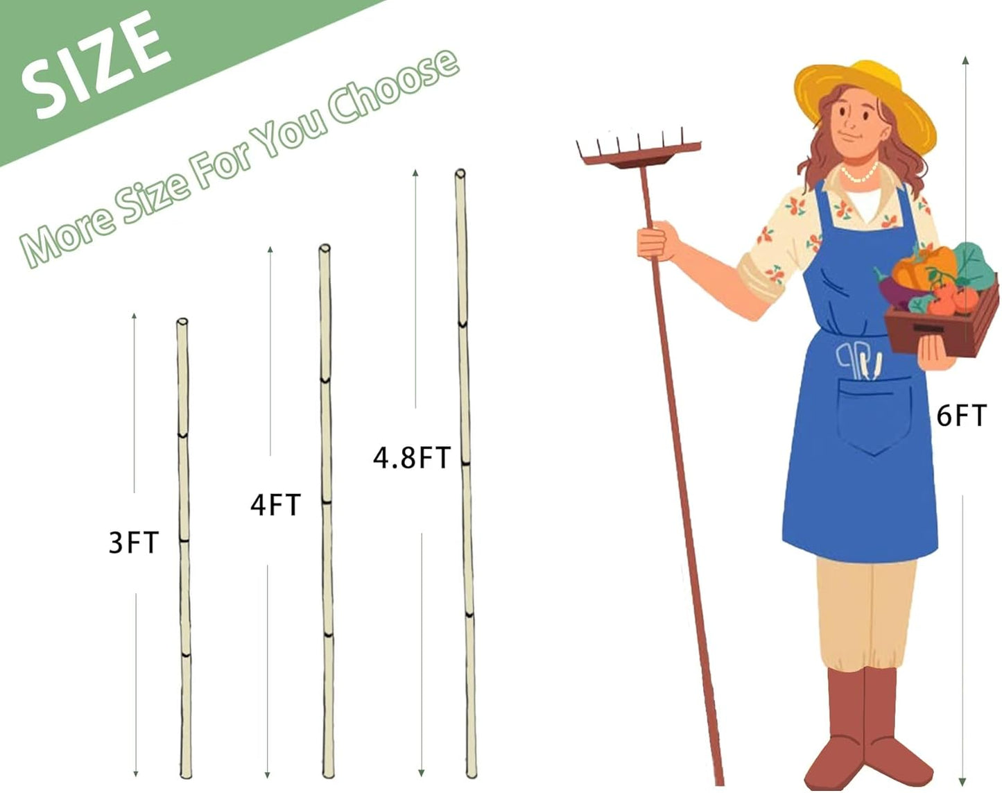 Plant Bamboo Post,3Feet,Bamboo Garden Stakes,50PcsBamboo Stakes,for Tomato,Beans,Vegetable and Flowers, Potted Plants,Indoor and Outdoor Climbing Plants