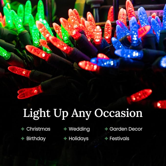 Pro Christmas M5 LED Holiday Lights - 100 Bulbs, 33.3ft - Professional Grade Indoor Outdoor Diamond Cut Sparkle Light Strings for Home Decorations and Christmas Trees - Blue