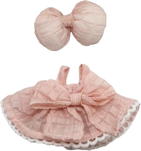 Clothes for 17cm Doll (Clothes Only) – 2-Piece Outfit Set with Bow Headband and Pink Dress for a Cute and Stylish Look – 17cm Doll Accessories