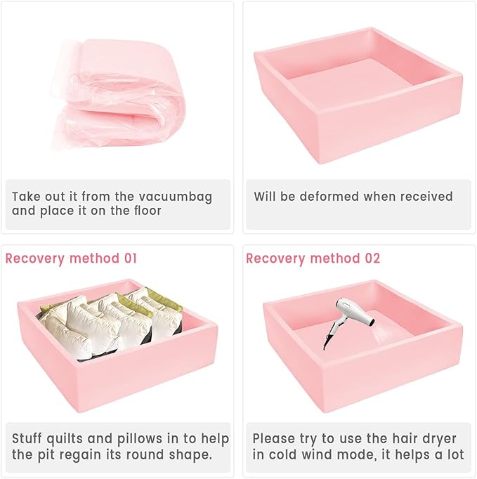 Extra Large Foam Ball Pit for Toddlers Kids Square Soft Ball Pool Ideal Gift Play Toy for Children (Pink)