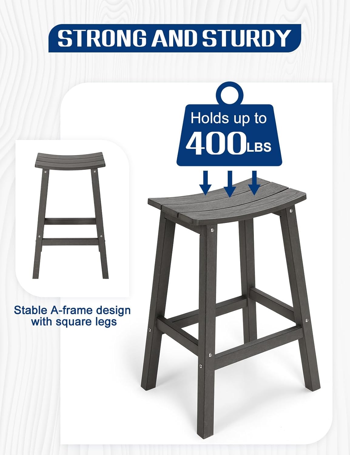 Weatherproof Bar Stools Set of 4, 28" Height Outdoor Bar Stools Holds up to 400 lbs, Saddle Seat, Bar Height Stools for Patio, Garden, and Kitchen Island, Gray