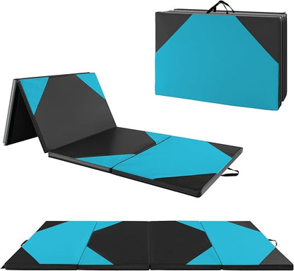 Giantex 4'x10'x 2" Gymnastics Mat, 4-Panel Folding Aerobics Exercise Mat w/Hook & Loop Fastener, Carrying Handle, Portable Tumbling Mat for Stretching Yoga Cheerleading Martial Arts