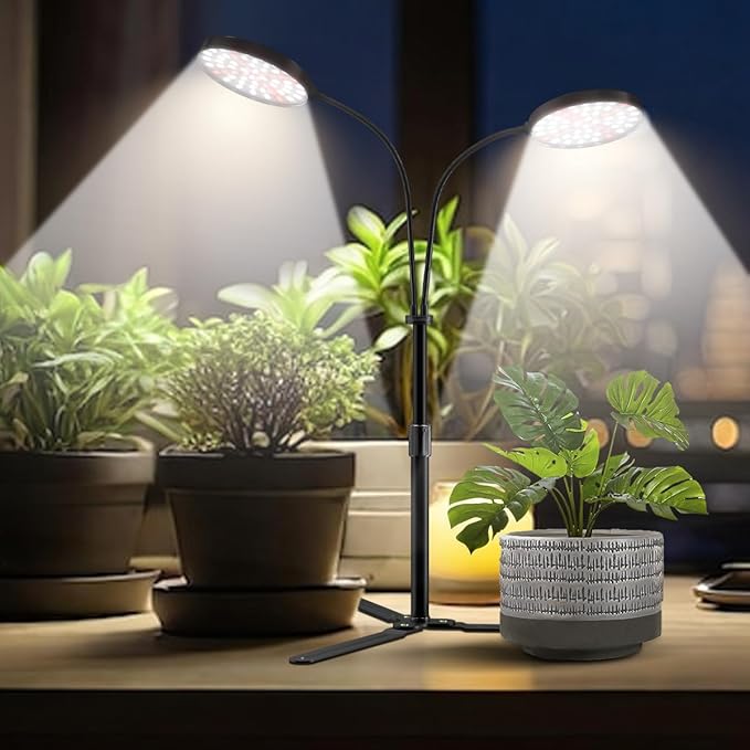 YEOLEH Grow Light for Indoor Desk Plants, 4.7’’ LED Dual Ring, 6000K White Gooseneck Full Spectrum Plant Growing Lamp with 5 Levels Brightness & Timer 4/8/12/18Hrs