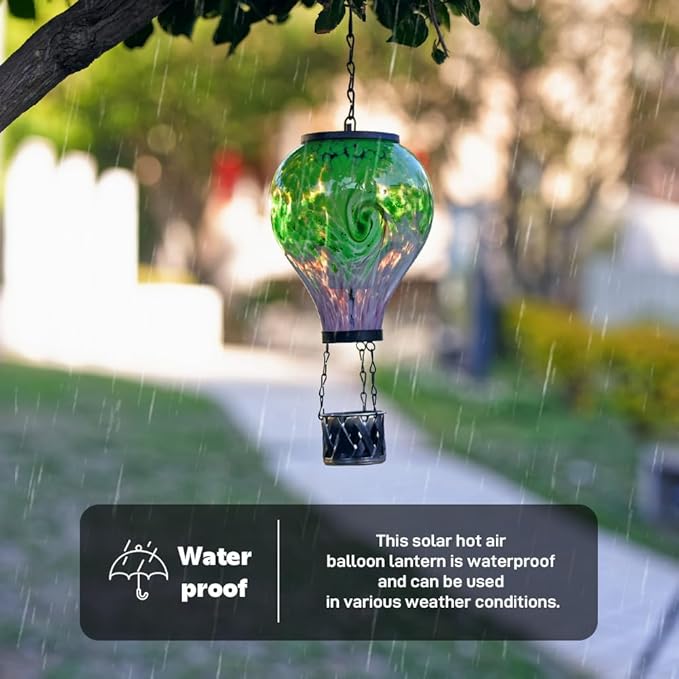 Solar Hot Air Balloon Lanterns with Flame Flickering Hanging Solar Lanterns Outdoor Waterproof LED Glass Garden Decorative Lights for Patio Yard Porch Tree,Mother Day Gift for Women(Green)