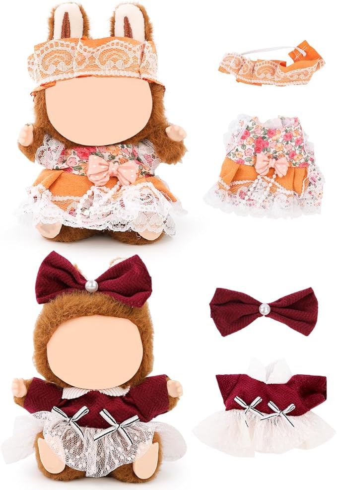 (2 Set) XMBYGY Doll Clothes for Labubu(for 17/15cm Standing/Sitting Doll)(NO Doll) - Accessories Clothes Dress up for Dolls Outfit Included Figures Clothing and Hat for Girl Woman (LB30+LB31)