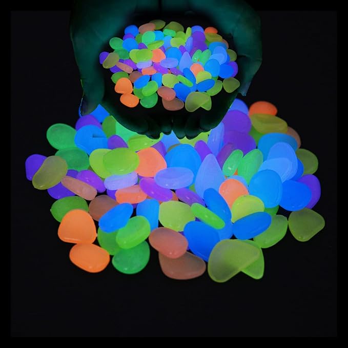 Oismys Glow in Dark Rocks Luminous Stones 200Pcs Garden Accessories Micro Landscape Fish Tank Decoration Outdoor Patio Lawn Yard Kit