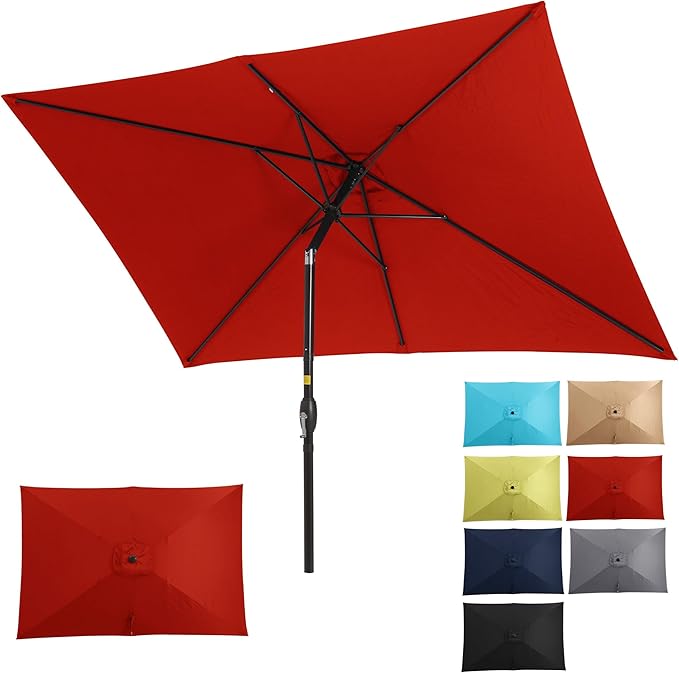 SUNVIVI OUTDOOR Patio Umbrella, 6.5' x 10' Rectangular Patio Umbrella, Metal Pole Square Outdoor Umbrella with Crank and Push Button Tilt, 6 Steel Ribs, Polyester Canopy