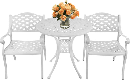 Outdoor Bistro Set 3 Piece, All Weather Bistro Table and Chairs Set, Cast Aluminum Patio Bistro Sets with 2.36" Umbrella Hole, Patio Furniture Set for Garden Porch