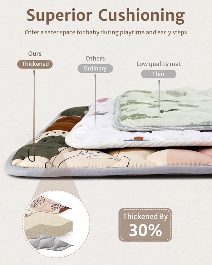 Blissful Diary Baby Play Mats for Floor, 59x59 Inch Thicker and Larger Soft Cushioning Foam Playmats for Babies and Toddlers, Foldable Washable Baby Playpen Mat, Boho Design