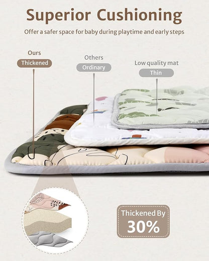 Blissful Diary Baby Play Mats for Floor, 59x59 Inch Thicker and Larger Soft Cushioning Foam Playmats for Babies and Toddlers, Foldable Washable Baby Playpen Mat, Boho Design