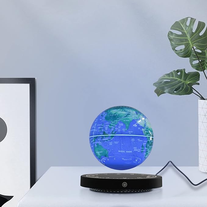 6" Magnetic Levitating Globe, 360°Rotating Geographic Globes Levitating Globes with LED Light Floating Magnetic Levitation Floating Globe for Desk Home Office Classroom Decor(Blue+Black/Style A)