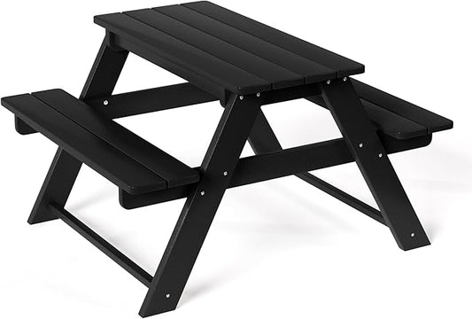 Costaelm Kids Picnic Table, HDPE All Weather Outdoor Toddler Picnic Table and Chair Set Kids Bench for Patio, Backyard, Garden, Lawn, Black