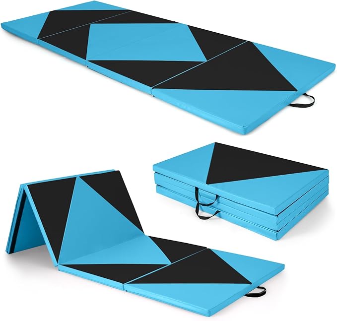 Giantex 4'x10'x 2" Gymnastics Mat, 4-Panel Folding Aerobics Exercise Mat w/Hook & Loop Fastener, Carrying Handle, Portable Tumbling Mat for Stretching Yoga Cheerleading Martial Arts