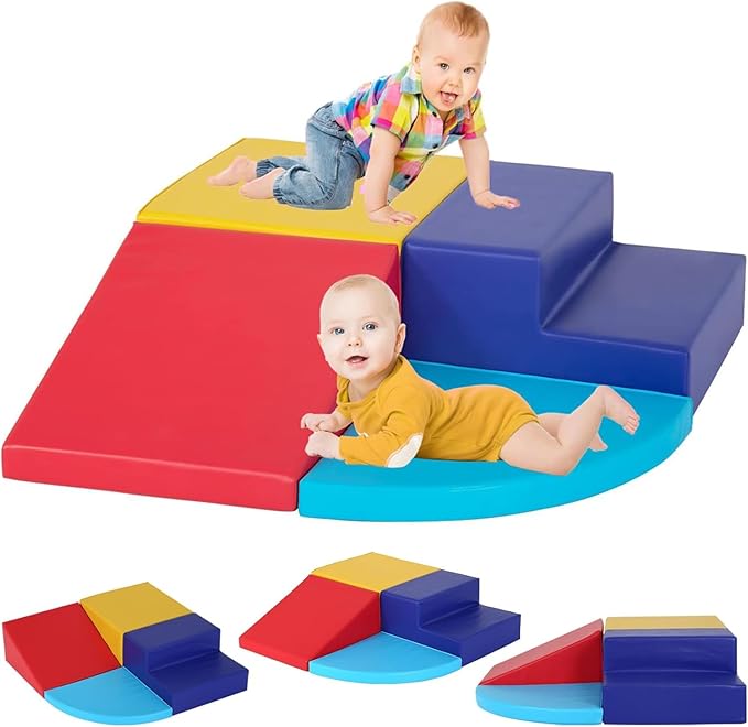 Kids Corner Climber 4-Piece Set Climbing Toys for Toddlers 1-3, Soft Babies Climb Foam Play Set Indoor Baby Crawling Foam Blocks Children Climbing Toys for Kids Crawling and Sliding, Red