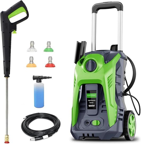 Pressure Washer with 25 FT Hose, 16.4 FT Power Cord, Soap Tank Car Wash Machine Green