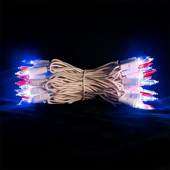 Red White and Blue LED Christmas Lights - 35 Count 4th of July String Lights for Small Tree, Crafts, Independence Day Patriotic Decorations, 11 Feet White Wire, UL Certified, Connectable