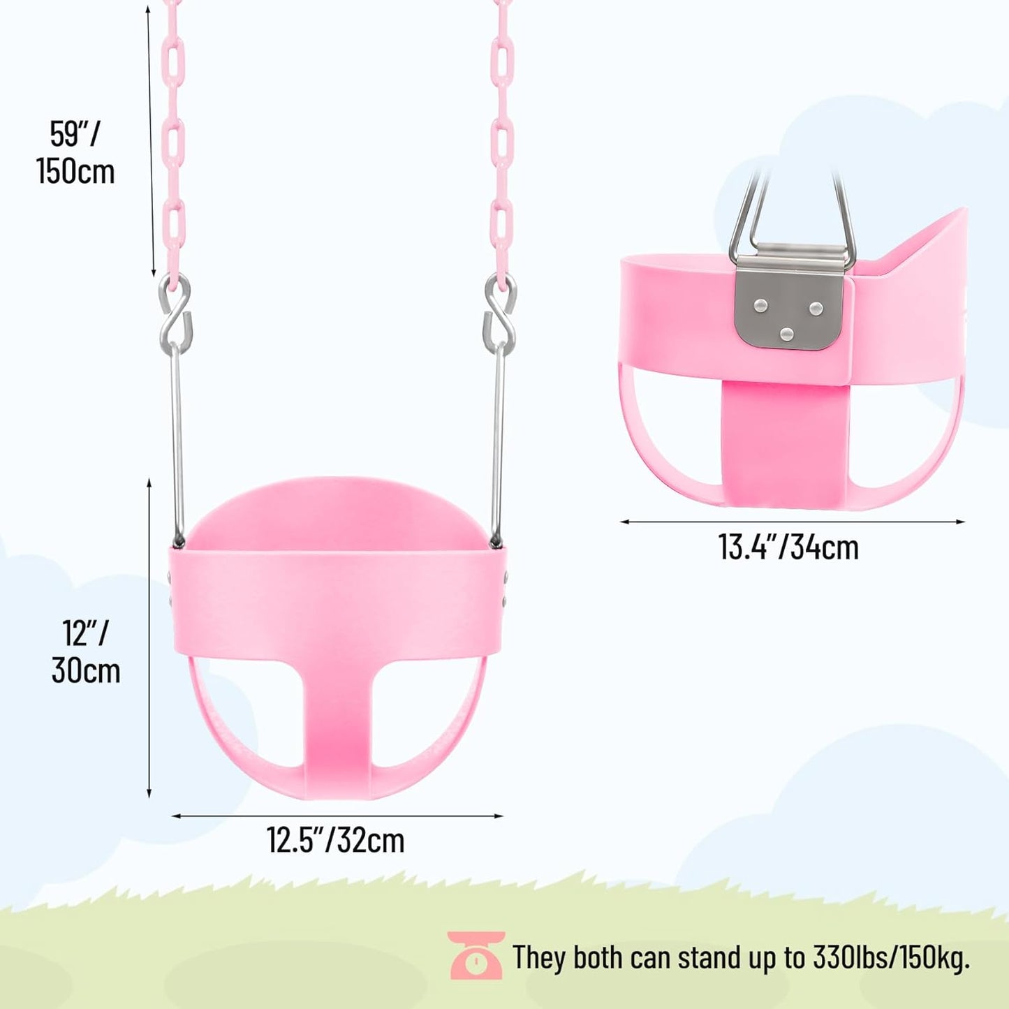 RedSwing High Back Toddler Bucket Swing Seat with Coated Chains, Heavy Duty Kids Swing Set Accessory Tree Straps Included for Outside, Playground, Backyard, Pink