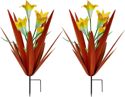 Homight Metal Agave Plant Outdoor Decoration Outdoor Garden Decoration Lily Mexican Yard Art Plant Garden Agave Lily Decorative Garden Gift… (2 Big Yellow Lilies), HM-390-345