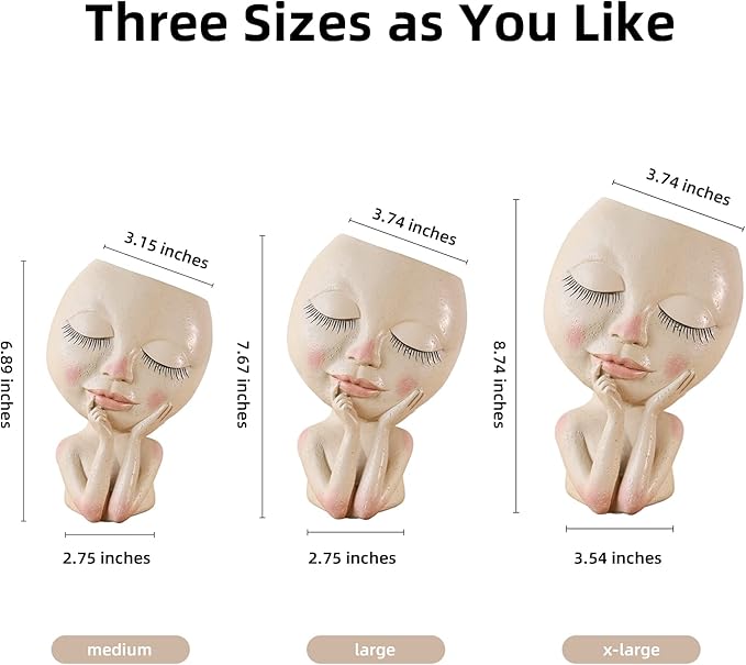 AIMEBBY Resin Head Face Planter Flower Pot for Indoor and Outdoor Plants with Drainage Hole (Large Size)…