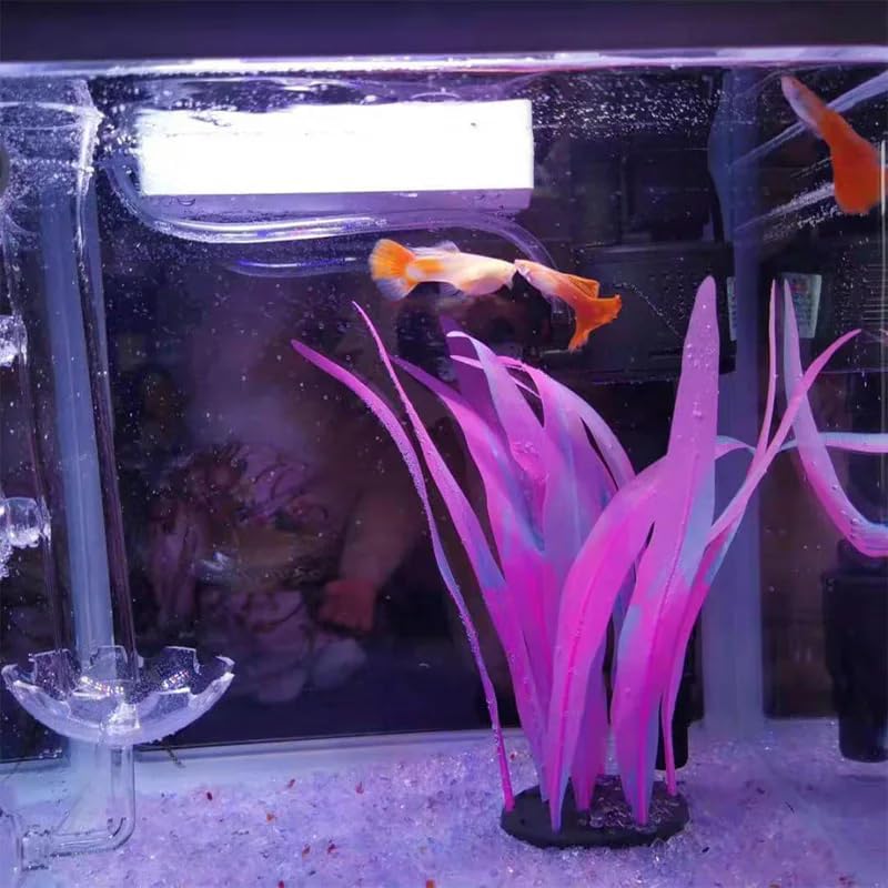2Pcs Soft Silicone Aquarium Plants Glowing Kelp Fish Tank Plants Decor Artificial Aquarium Plant Decoration Simulation Artificial Water Grass for Fish Tank,Pink,7inch