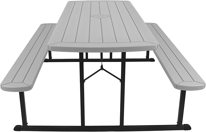 OEF Furnishings Heavy Duty Blow Molded Folding Picnic Table- Light Speckled Grey, Black Frame
