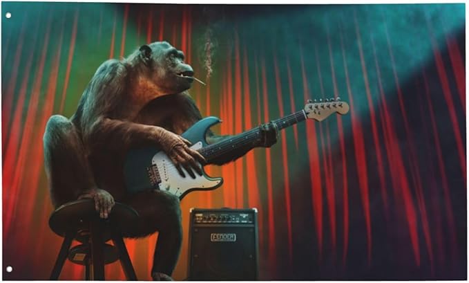 Monkey Music Gorilla Playing Guitar Flag 3x5 Ft Outdoor Decoration Banner House Flags Yard Farmhouse Garden Indoor Sign