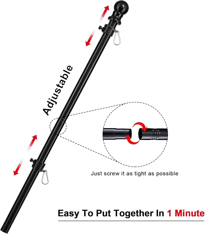 COCONUT Flag Pole for House, 5FT Black Stainless Steel Wall Mount Flagpole Suitable for 3x5 American Flags, Perfect for Yard Truck Porch Boat (Flag Pole Only)