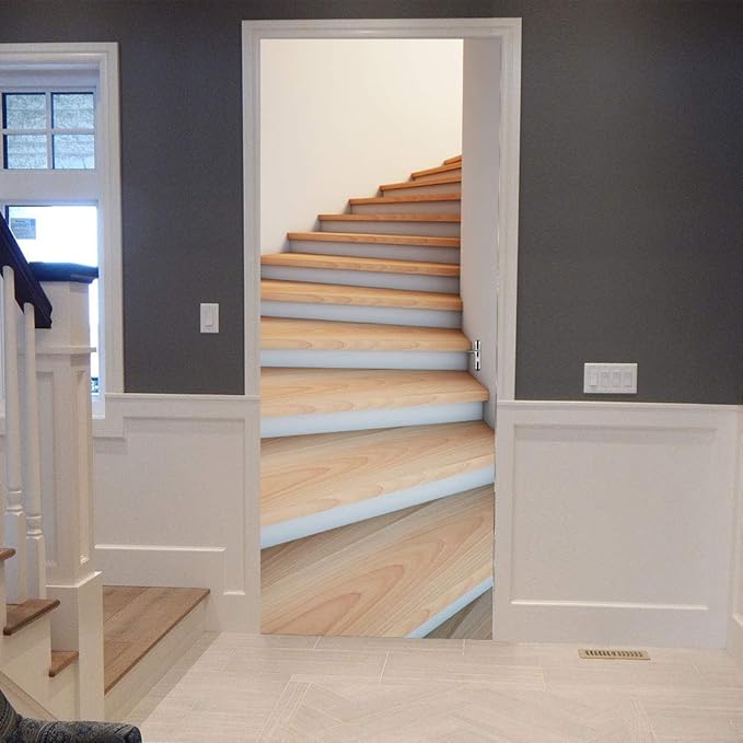3D Door Stickers Murals - Stairs - Door Wallpaper - Self-Adhesive - Removable - PVC - Waterproof - Matt Finish - Modern Style - White - 35.4" x 78.7"