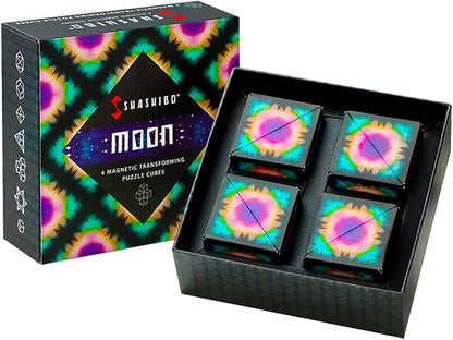 SHASHIBO Shape Shifting Box - Award-Winning, Patented Fidget Cube w/ 36 Rare Earth Magnets - Transforms Into Over 70 Shapes, Gift Box, Download Fun in Motion Toys Mobile App (Moon, 4 Pack)