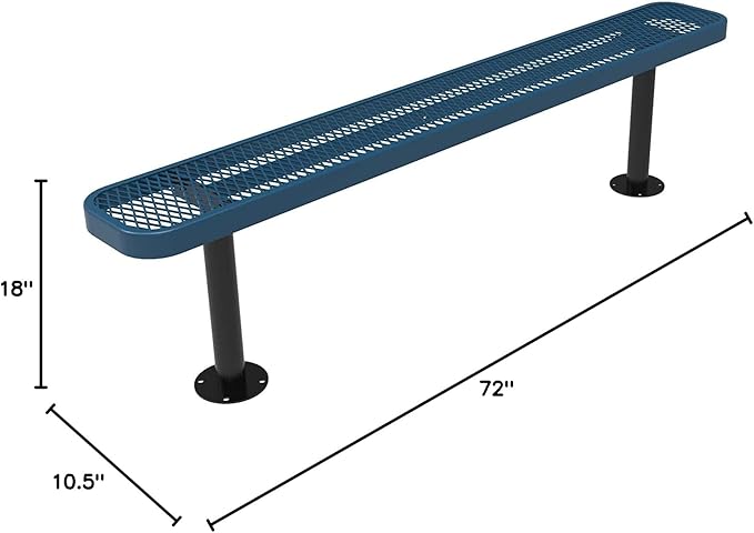 Coated Outdoor Furniture Heavy-Duty Outdoor Bench Thermoplastic Coated, Expanded Metal, Commercial-Grade Seating, Made in America (Surface Without Back, 6 Ft, Light Blue)