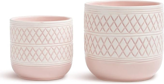 6 + 4.7 inch Flower Plant Pots Indoor Plants, Ceramic Planter with Drainage Hole, Pink Plant Pot for Succulent Orchid Snake Plants Cactus