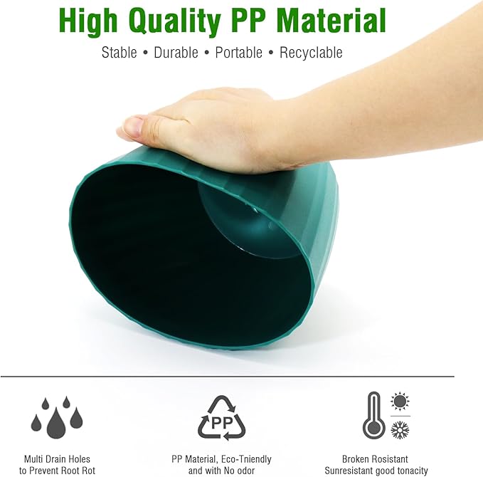 6 Inch Plant Pots Bulk, 6 Pack Plastic Planters with Drainage Holes and Saucers for Indoor Outdoor House Plants and Flowers, Green