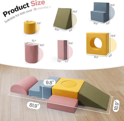 6-Piece Foam Climbing Blocks, Kids Climb and Crawl Soft Play Set, Machine Washable Cover, Baby Indoor Activity Play Structure, Climbing Toys for Toddlers 1-3 (Multi-Color, no Ball Pit)