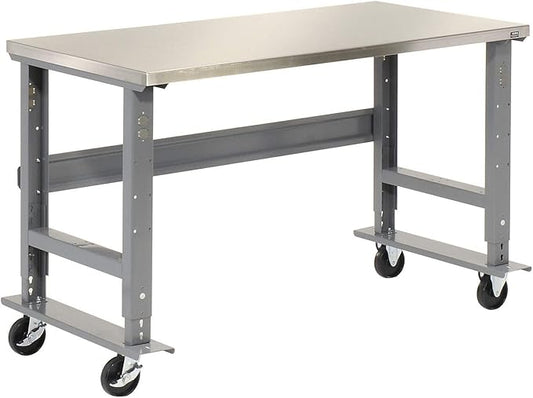 Global Industrial Mobile Adjustable Height Workbench, Stainless Steel, 72" W x 30" D, Gray