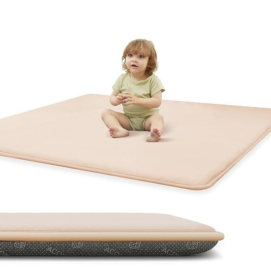 ACOMOPACK 1.3" Thick Baby Play Mat for Floor 59x71"-Large Water-Repellent&Non-Slip Memory Foam Mat for Kids,Toddlers,Soft Velvet Nursery Rug for Tummy Time&Crawling,Yoga,Tatami Style(Blush)
