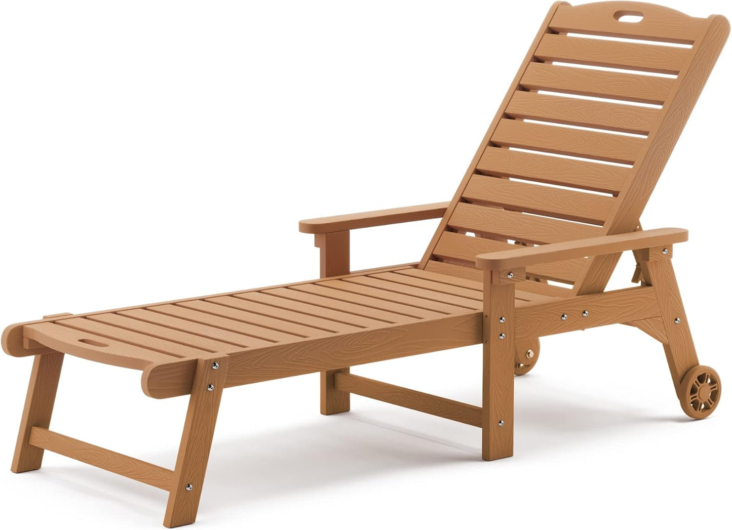 LUE BONA Outdoor Chaise Lounge, 79'' Oversized HDPS Chaise Lounger, 5 Positions Adjustable Lounge Chairs, Pool Lounge Chair with Wheels for Poolside, Backyard, 3 Year Warranty, Teak Color