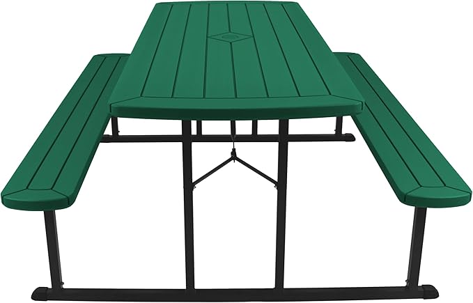 OEF Furnishings Heavy Duty Blow Molded Folding Picnic Table - Green, Black Frame