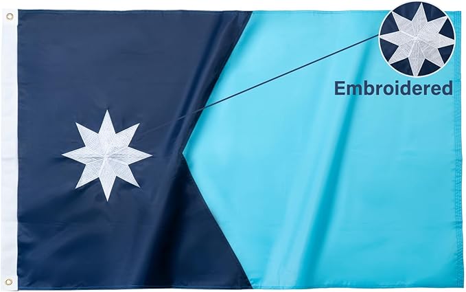 TOPFLAGS New Minnesota State Flag 3x5 Ft 210D MN Flags Heavy Duty Longest Lasting Sewn Stripes Embroidered Star Stronger Brass Grommets 4 Stitched Hemming Outdoor Vivid Color Fade Resistant Perfect for Outside