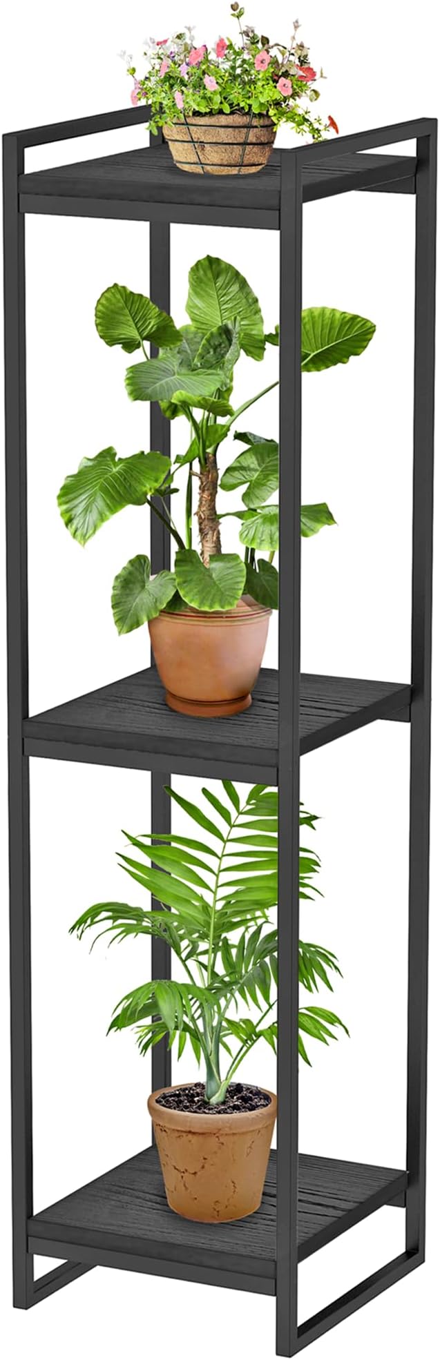 45" Tall Plant Stand Indoor, 3-Tier Modern Plant Shelf Corner Flower Pot Holder Organizer for Living Room Balcony Garden, Black